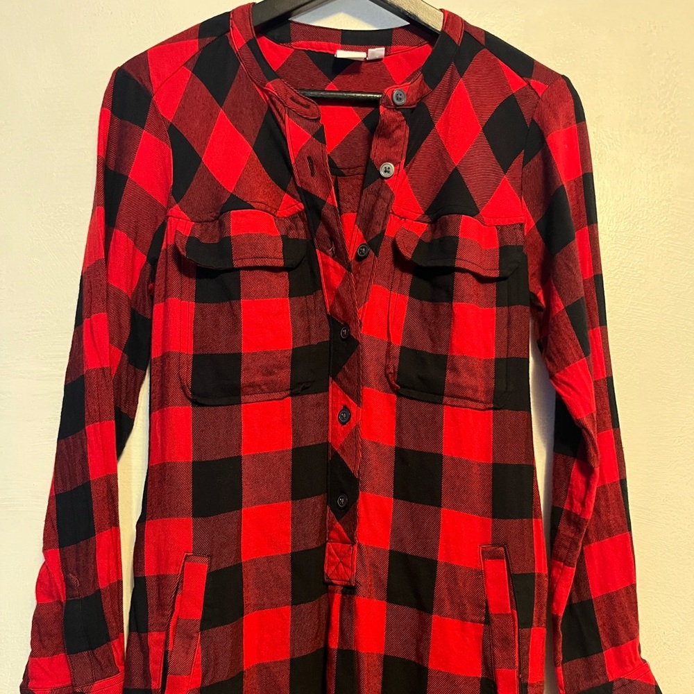 Gap Red and Black Plaid Belted Flannel Shirt Dress